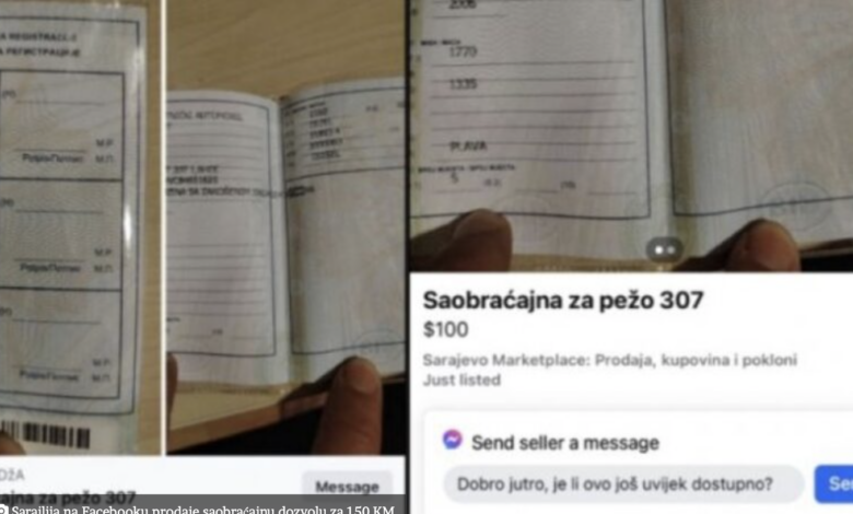 A NIGDJE AUTA: Sarajlija na Facebooku prodaje saobraćajnu dozvolu za 150 KM